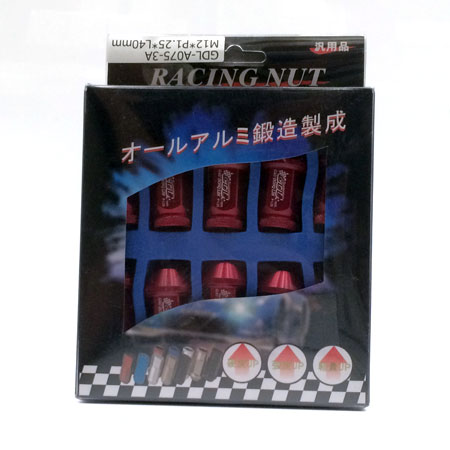 GD-A075-3A / RED ALLOY WHEEL NUTS SHORT GRIP TYPE M12 x 1.25MM