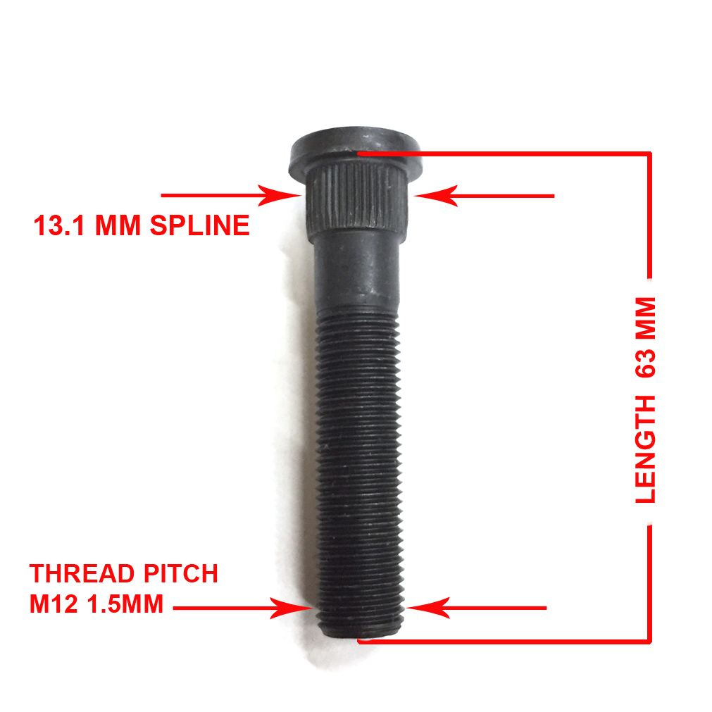 29mm Thread 13mm Spline 20 x M12 x 1.5 Knock In Wheel Studs 
