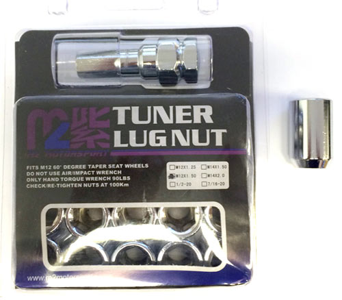 M2-JN-302-1C / CHROME TUNER WHEEL NUTS M12 X 1.5 (20 nuts & key)