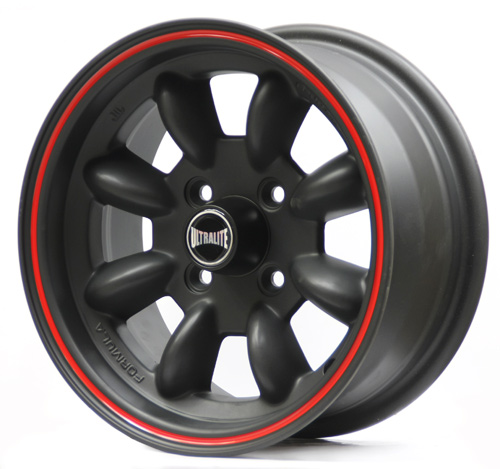 ULML3BR / ULTRALITE MINI WHEELS 13x7J - ET10 - 4x101.6 PCD - BLACK WITH RED PINLINE