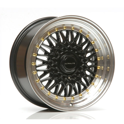 ULRS-1690-1BMLG / ULTRALITE RS 16x9 - ET20 - 4x100+108 PCD - BLACK POLISHED RIM GOLD RIVET