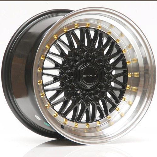 ULRS-1710-1BMLG / ULTRALITE RS 17x10 - ET15 - 4x100 5x100 PCD - BLACK POLISHED RIM GLOD RIVET