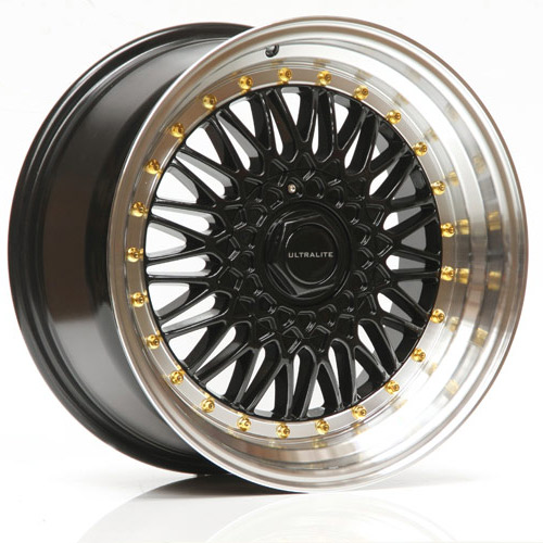 ULRS-1785-1BMLG / ULTRALITE RS 17x8.5 - ET25 - 4x100 5x100 PCD - BLACK POLISHED RIM GOLD RIVET