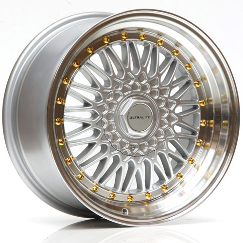 ULRS-1785-1SMLG / ULTRALITE RS 17x8.5 - ET25 - 4x100 5x100 PCD - SILVER POLISHED RIM GOLD RIVET